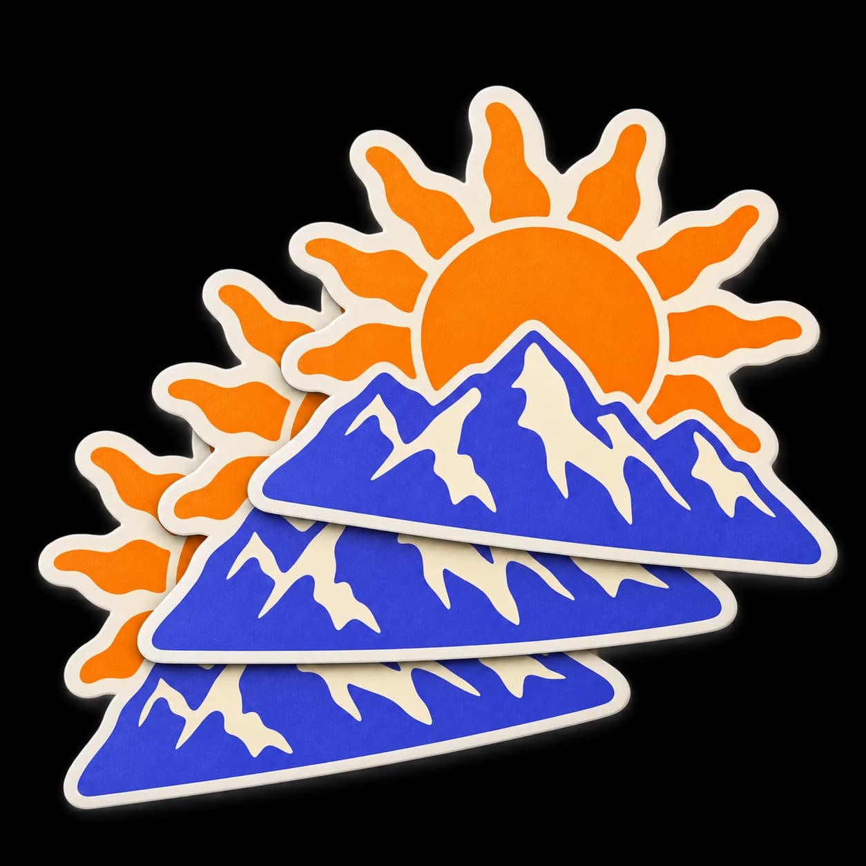 Orange and purple mountain die-cut sticker stack mockup