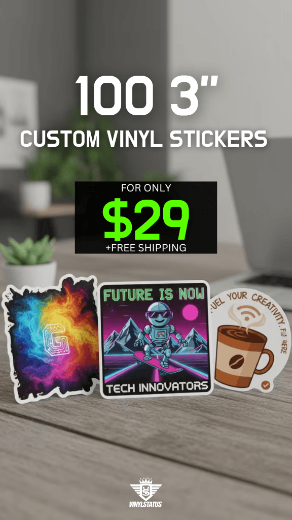 100 3" Custom printed die cut stickers for $29.00