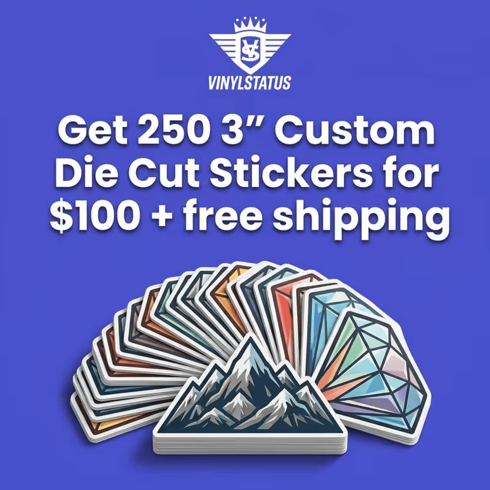 250 3" Custom printed die cut stickers for $100.00