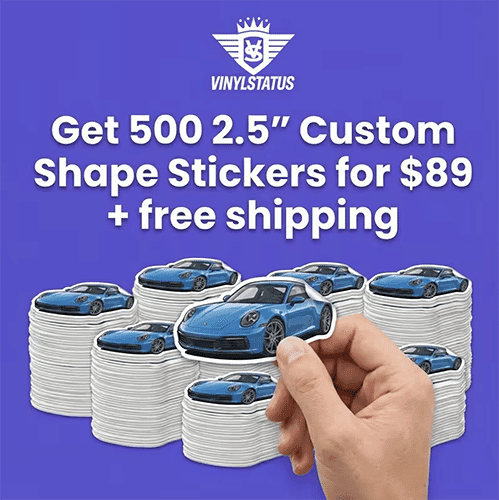 500 2.5" Custom printed die cut stickers for $89.00