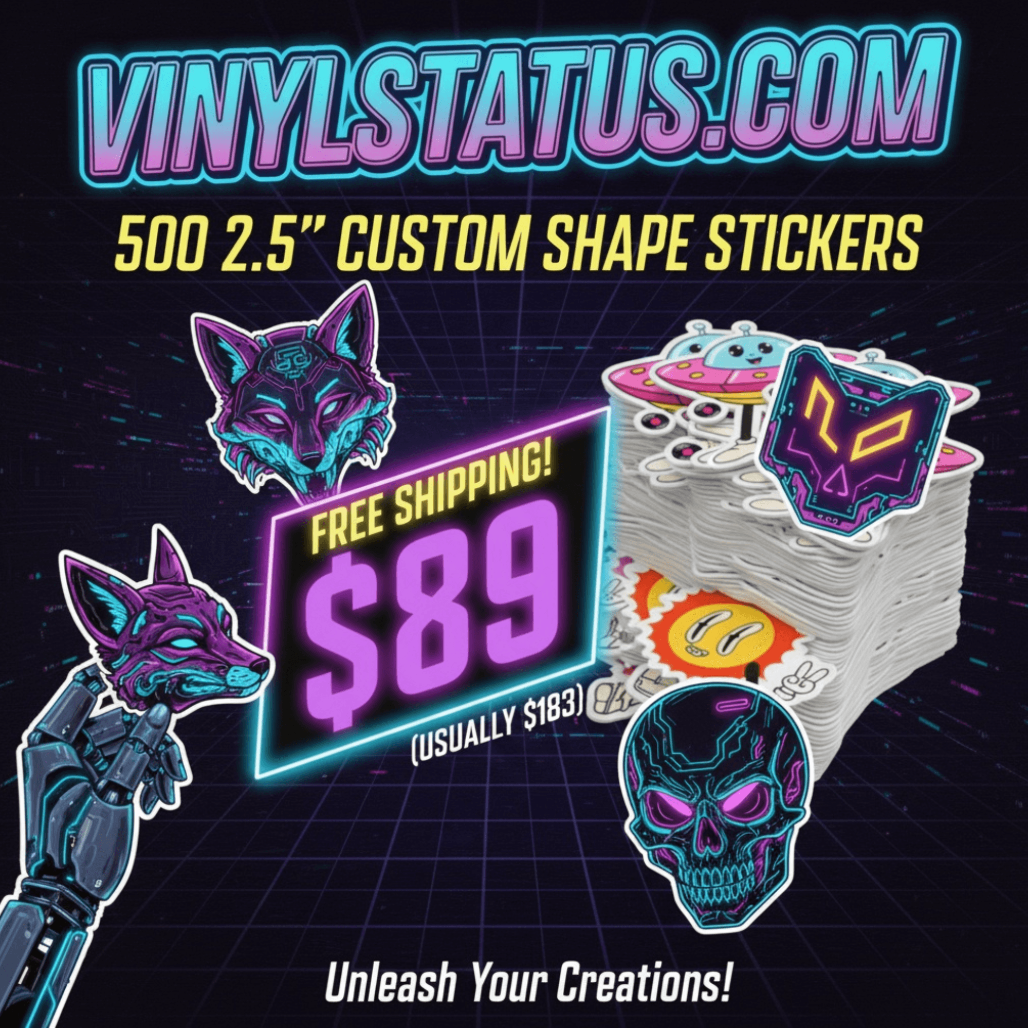 500 2.5" Custom Vinyl Stickers for $89