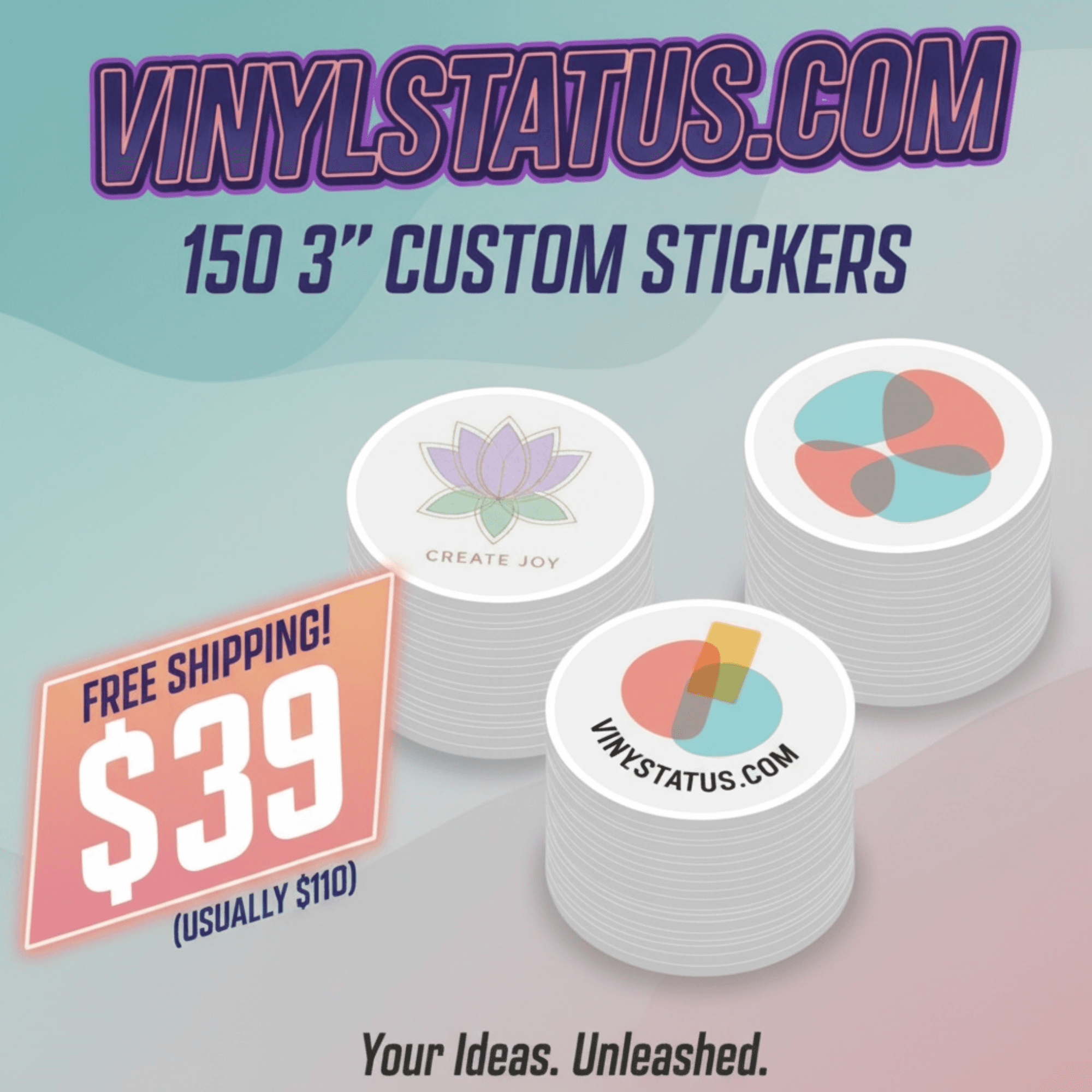 150 3" Custom Vinyl Stickers for $39