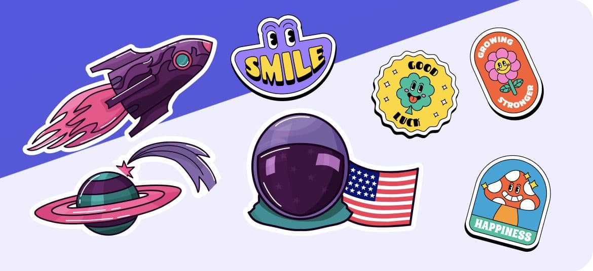 Colorful space and lettering vinyl sticker designs