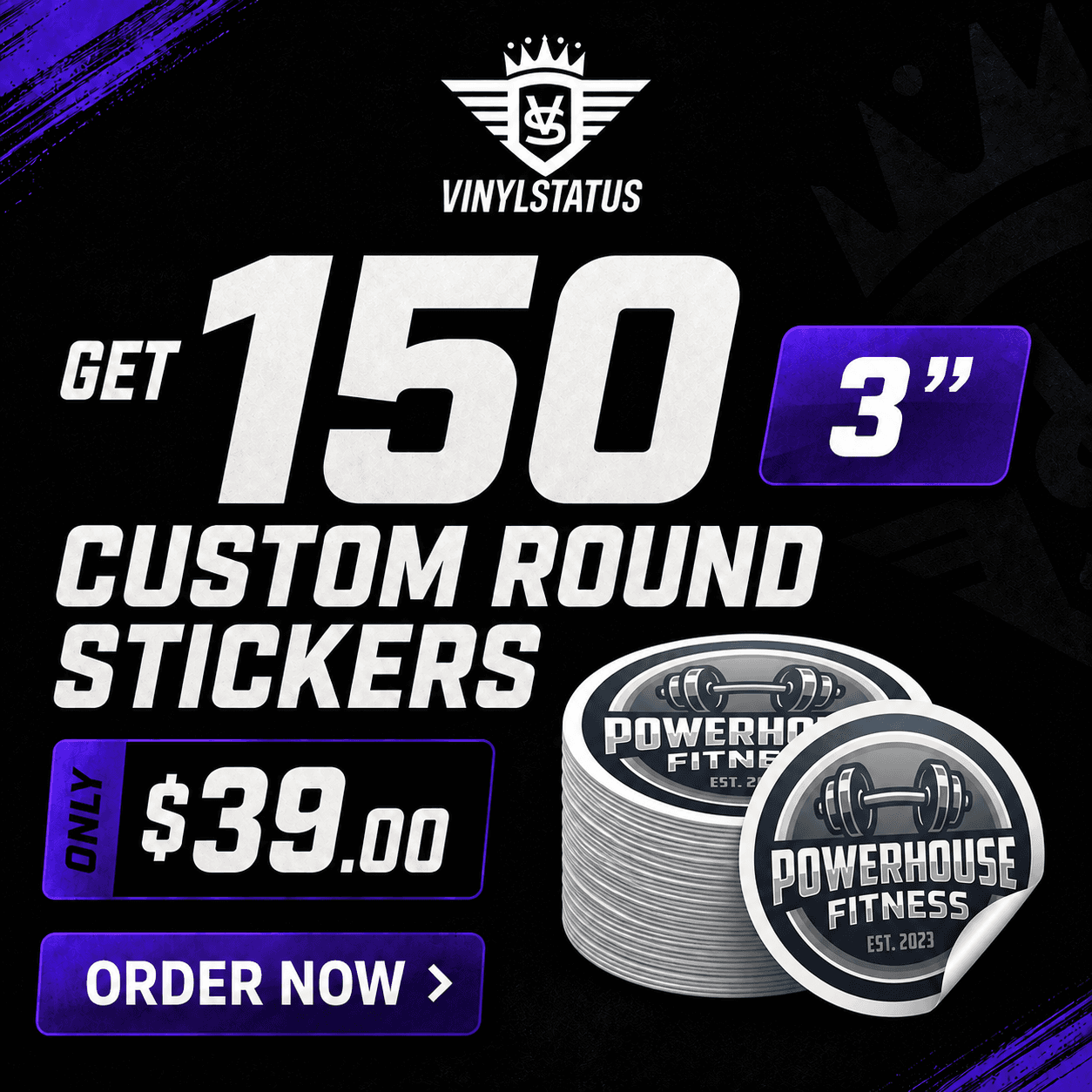 150 3" Custom round stickers for $39.00