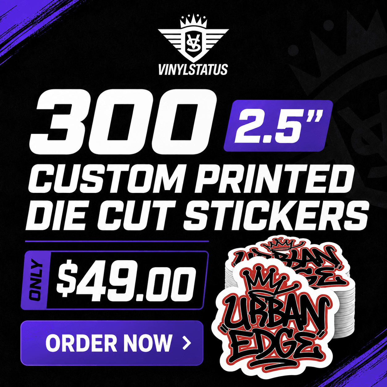 500 2.5" Custom printed die cut stickers for $89.00