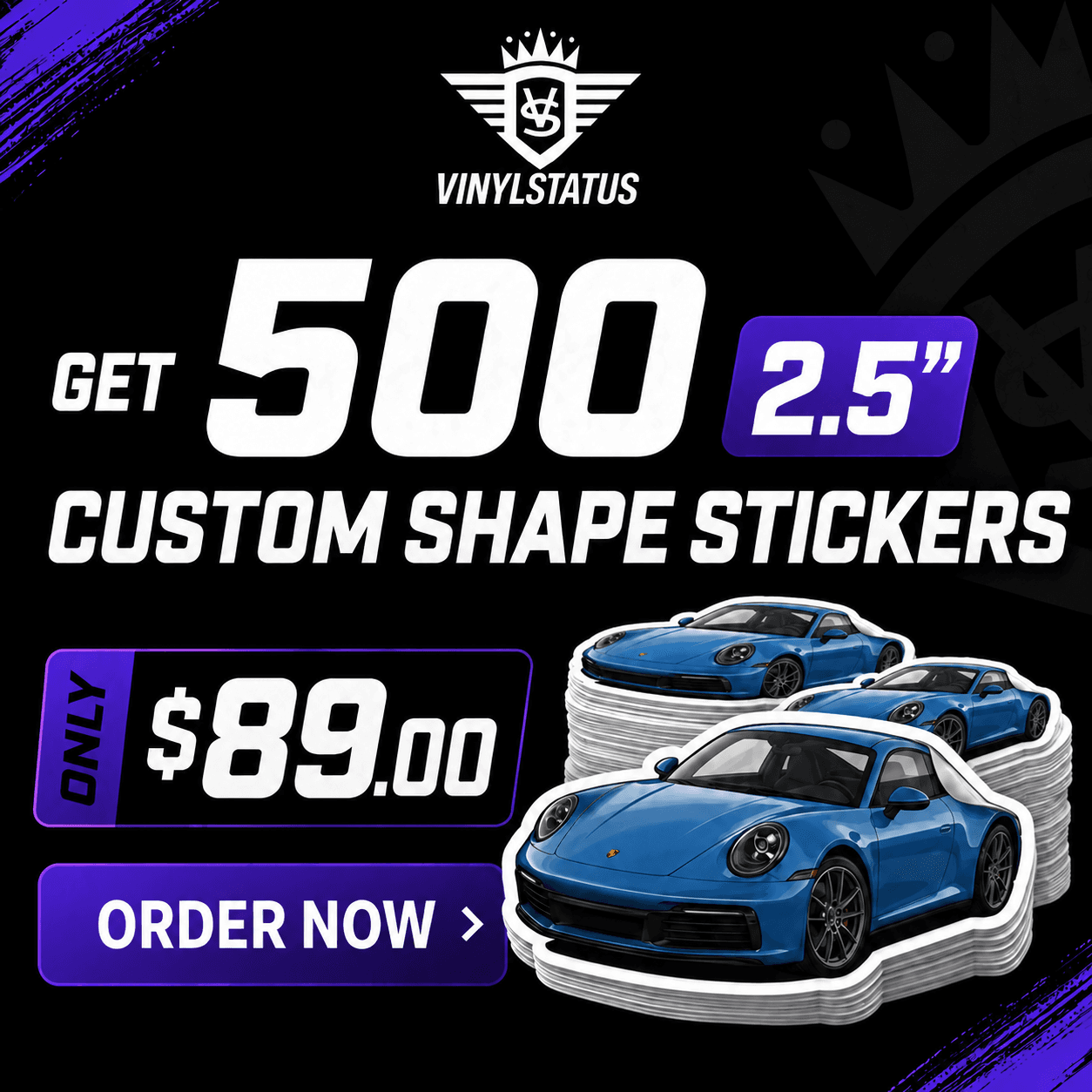 300 2.5" Custom printed die cut stickers for $49.00