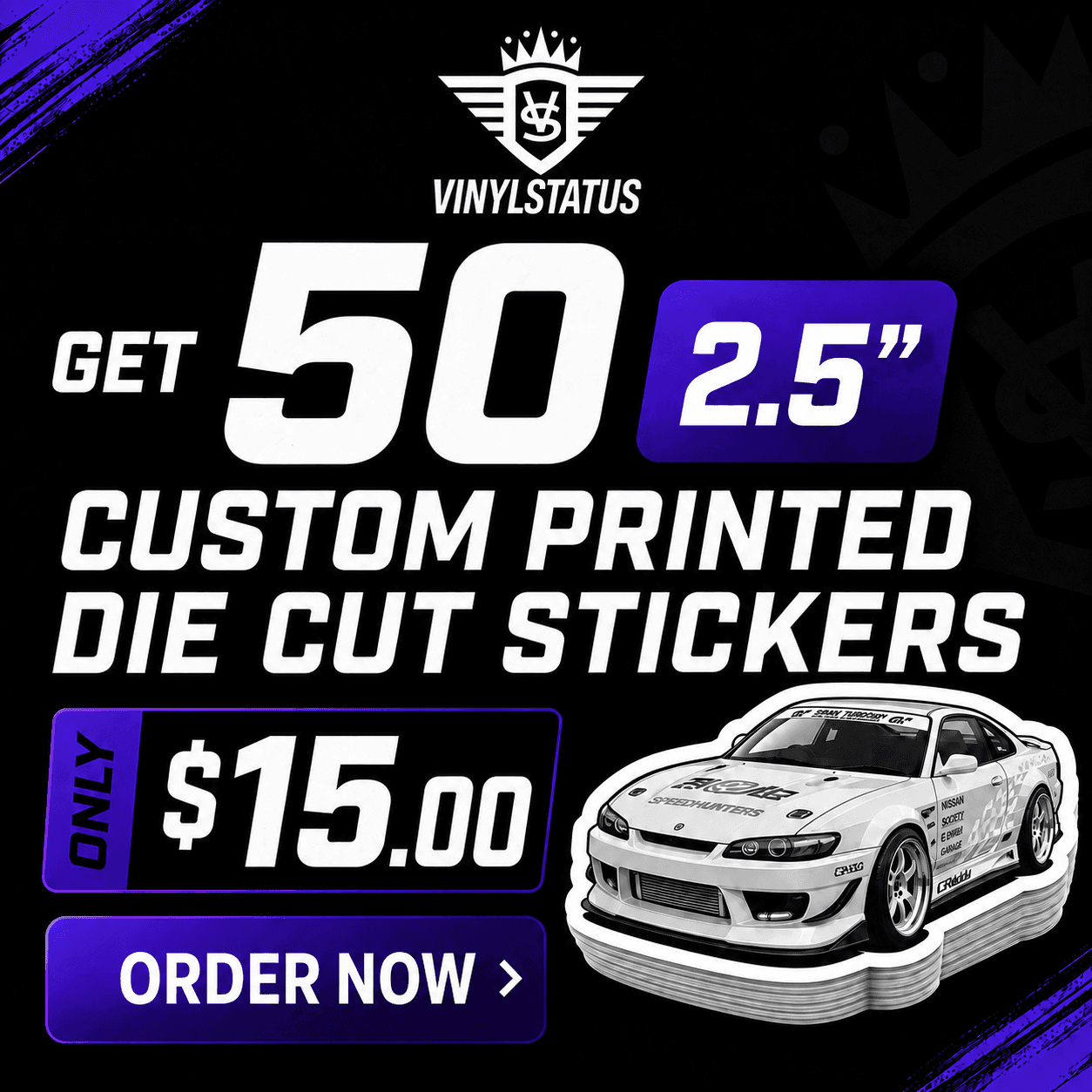 50 2.5" Custom printed die cut stickers for $15.00