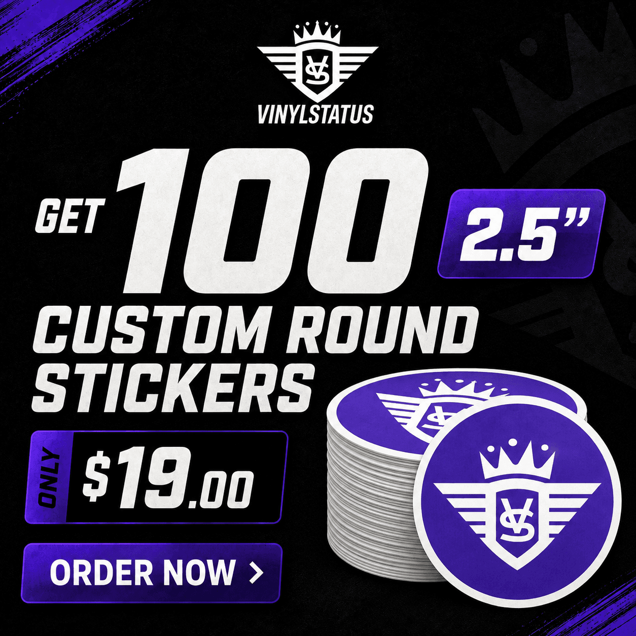 100 2.5" Custom round stickers for $19.00